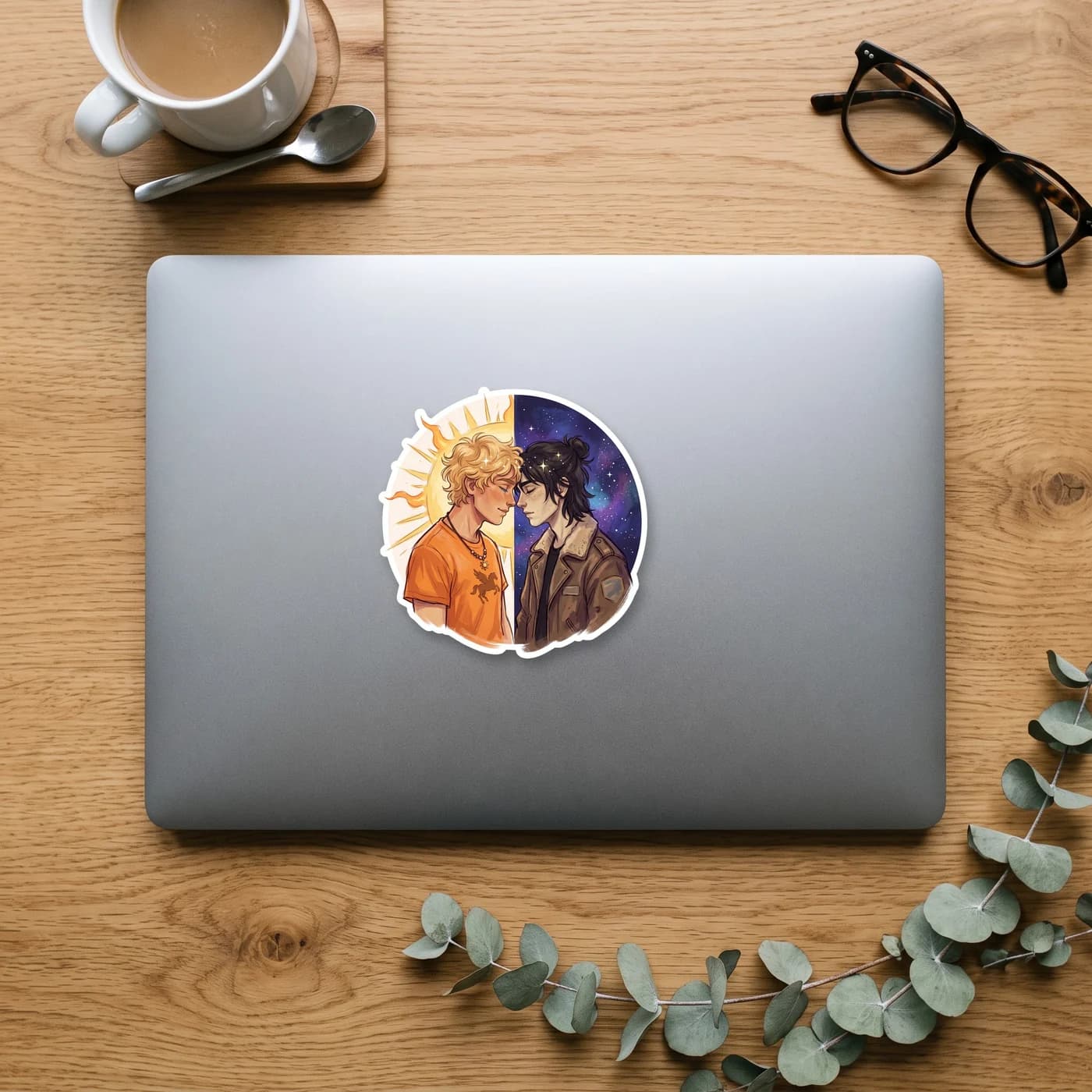 Golden solar flares intertwine with dark silver constellations in this celestial representation of Will and Nico. The symbolic design weaves light and shadow together to honor the balance between the , view 3