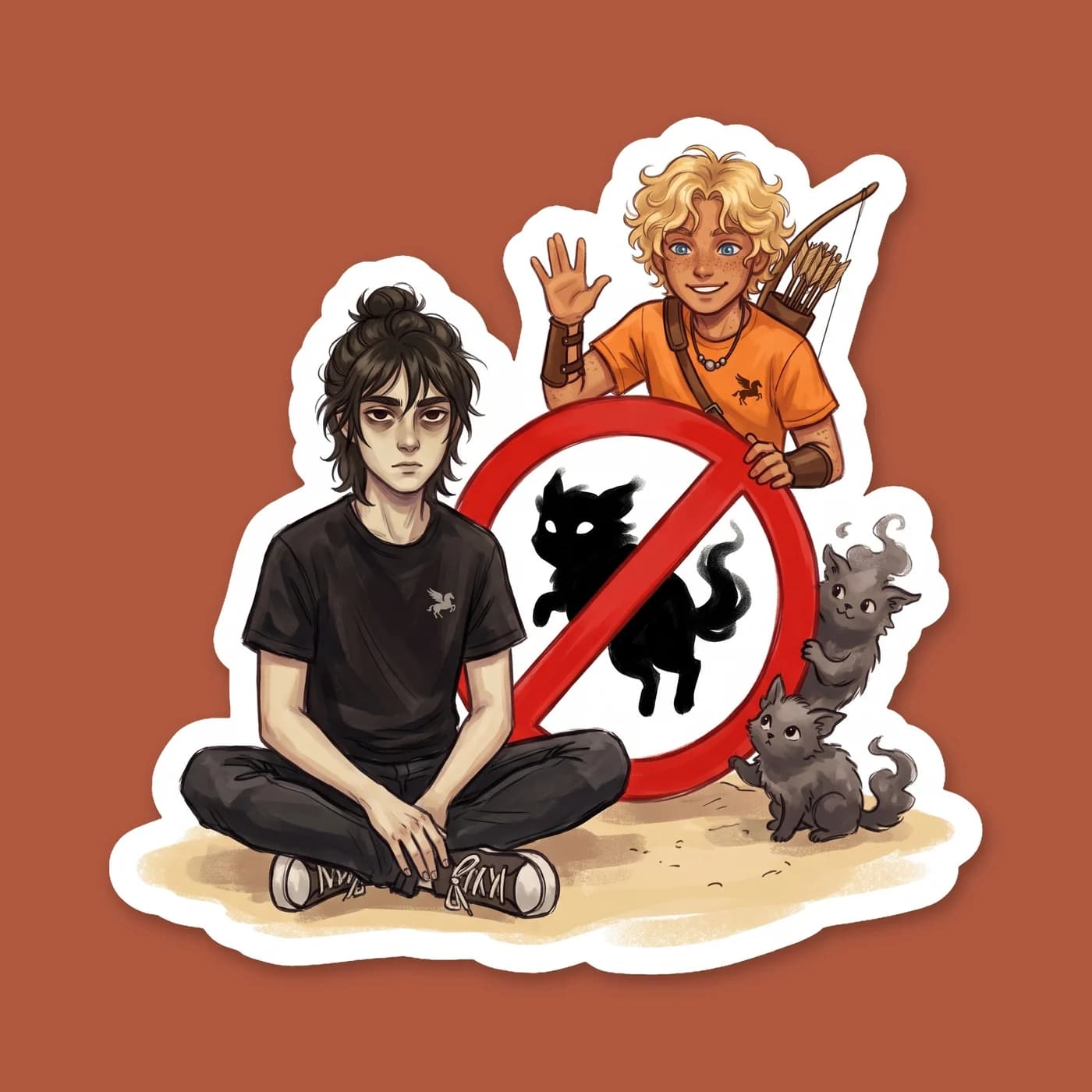 Will Solace enforcing his strict medical rules, crossing his arms and reminding a certain son of Hades that underworld magic is banned. He wears his classic camp shirt and a stethoscope draped loosely, view 2