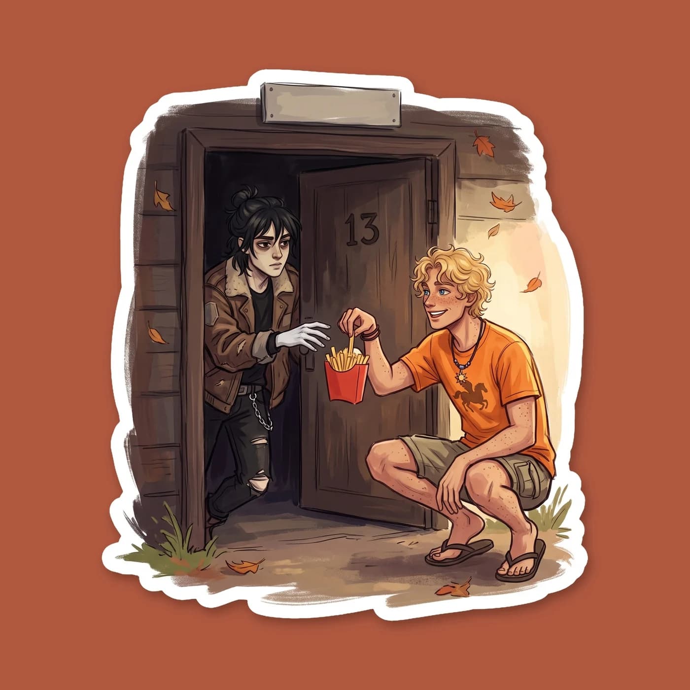 Will successfully coaxes a stubborn Nico out of the shadows by offering a fresh carton of salty french fries. Nico tries to maintain his dark and brooding reputation, but the golden crispy bribe is cl, view 2