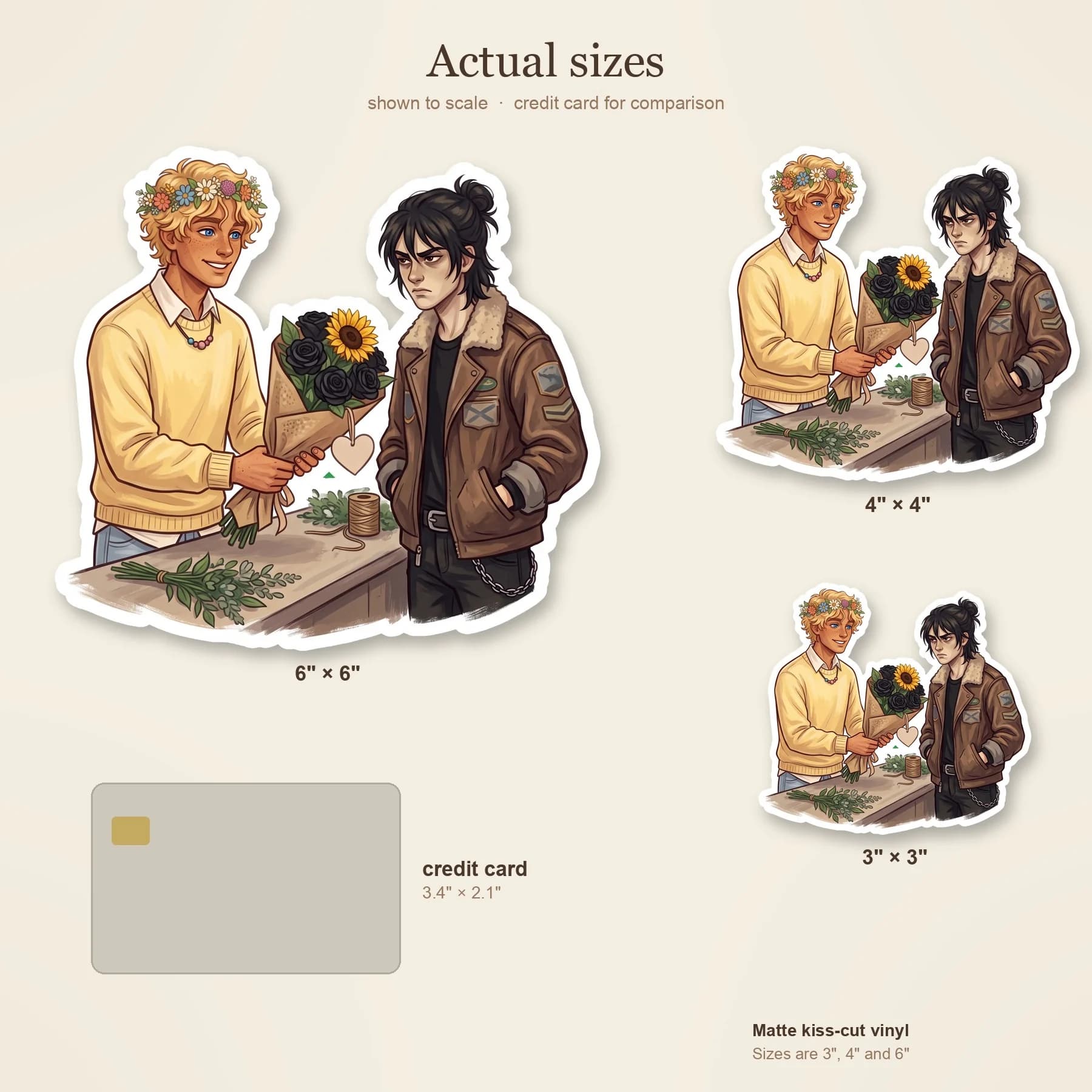 Will arranges a bright bouquet of yellow blooms while Nico leans against the counter in his signature dark jacket, surrounded by trailing pothos and terracotta pots. This alternate universe design cap, view 4
