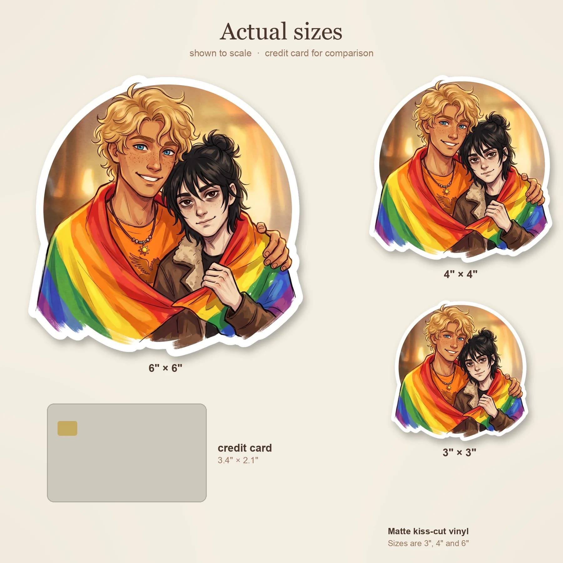 Nico and Will stand shoulder to shoulder with a large rainbow flag draped over their backs like a hero's cape. The bright colors contrast against Nico's dark aviator jacket, celebrating their identity, view 4