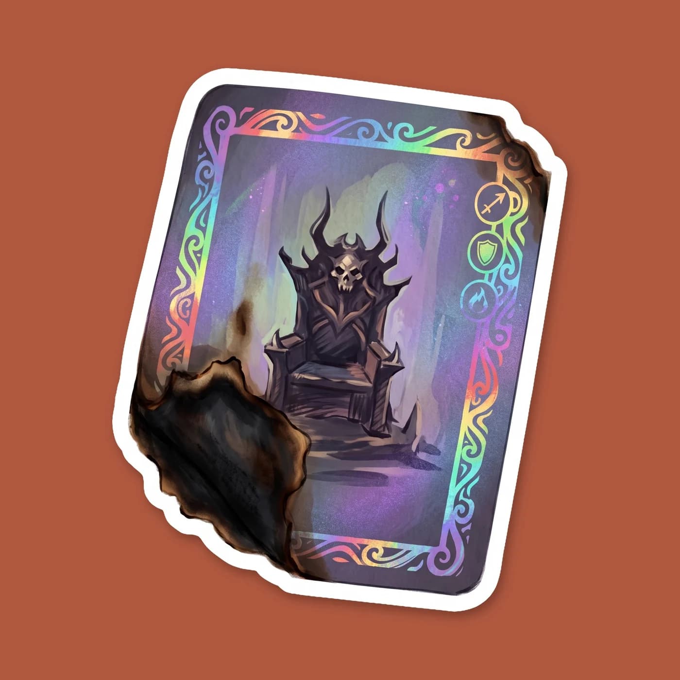 A rare Hades Mythomagic card features carefully burned edges and a subtle sheen that catches the light. The card displays the god of the underworld in a powerful stance, a nostalgic nod to Nico's chil, view 2