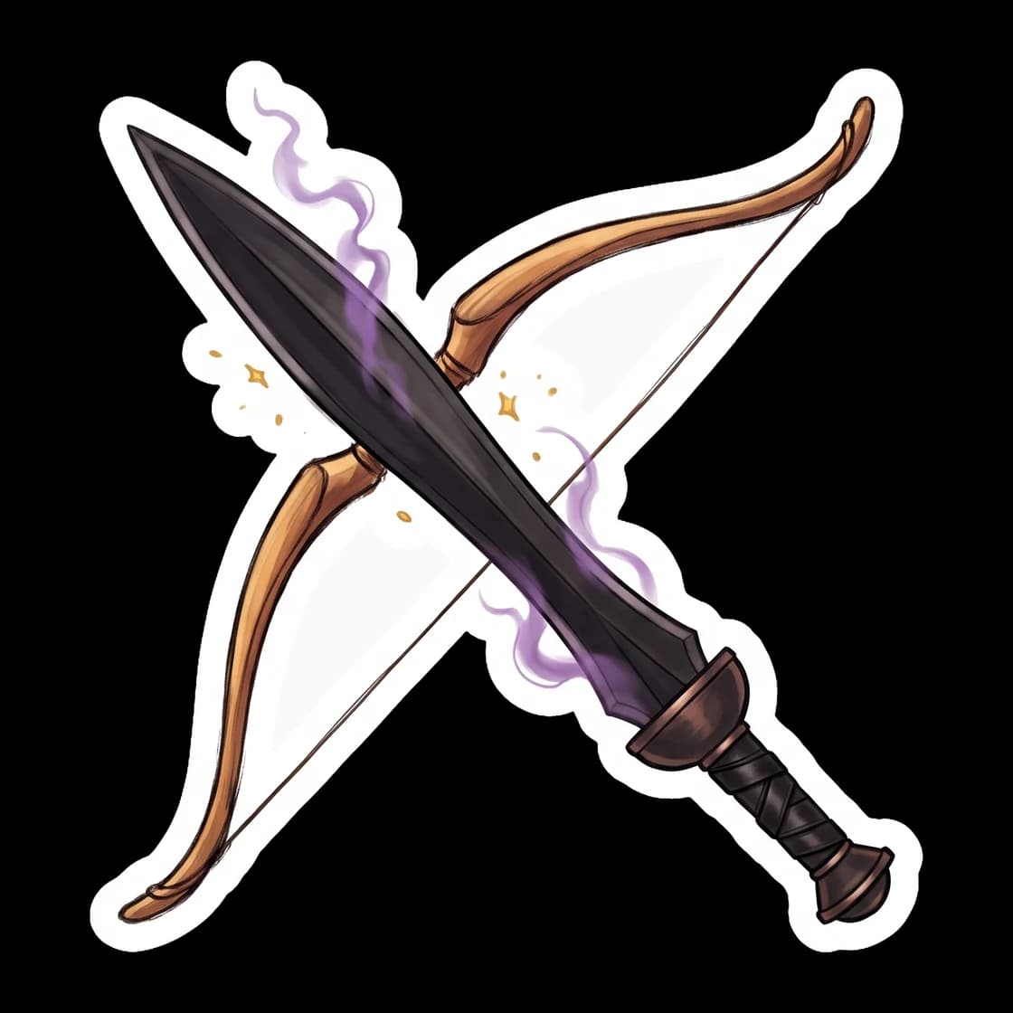 A subtle tribute to the sun and the underworld. Nico's dark Stygian iron sword is crossed elegantly with Will's golden archery bow, bound together by a glowing yellow acoustic guitar string. A symboli