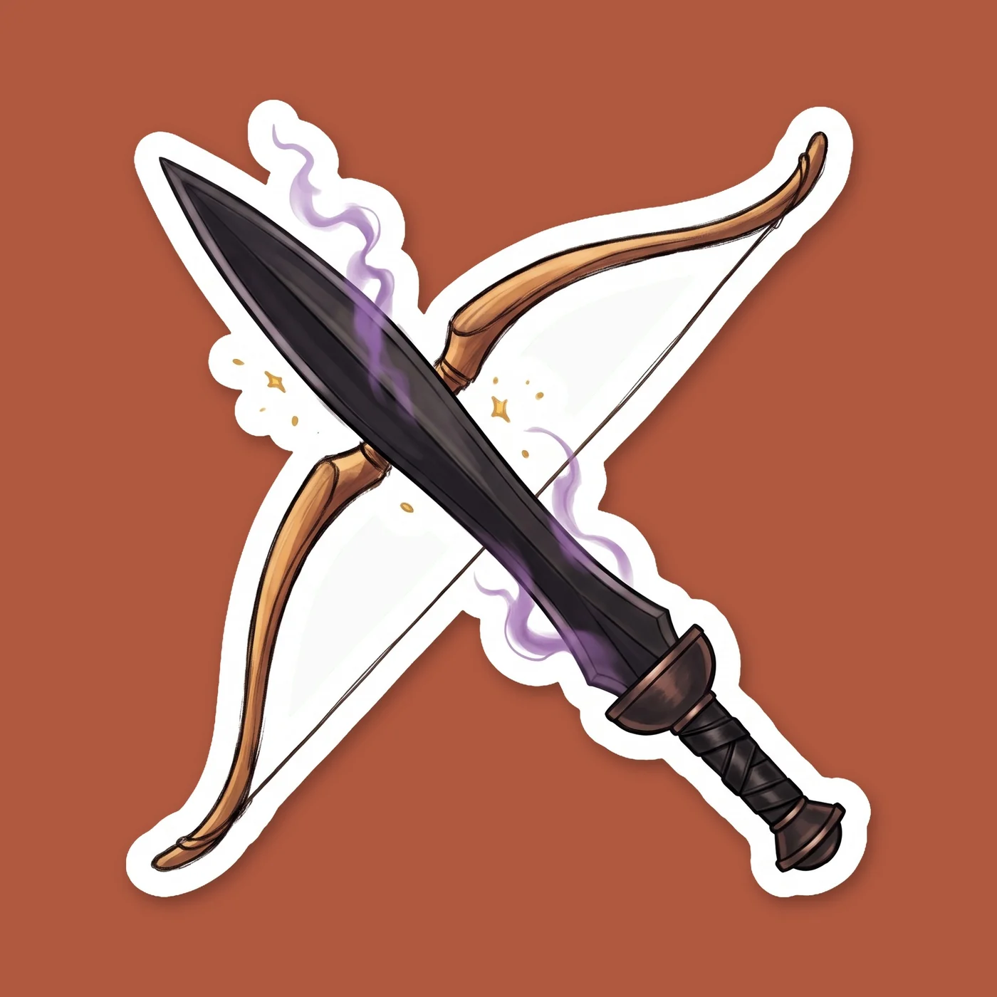 A subtle tribute to the sun and the underworld. Nico's dark Stygian iron sword is crossed elegantly with Will's golden archery bow, bound together by a glowing yellow acoustic guitar string. A symboli, view 2
