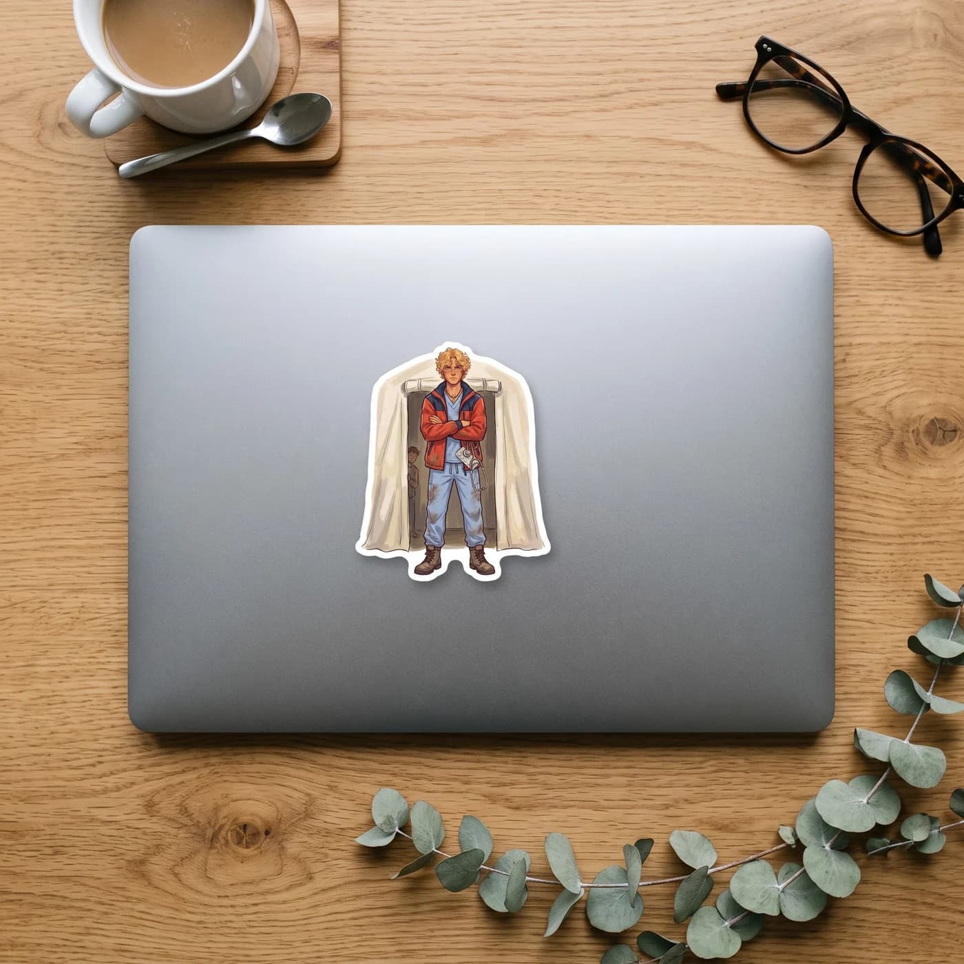 The head counselor of cabin seven crosses his arms and delivers strict medical advice to a stubborn patient. Will is drawn in his medical scrubs over a camp shirt, looking stern but caring as he enfor, view 3