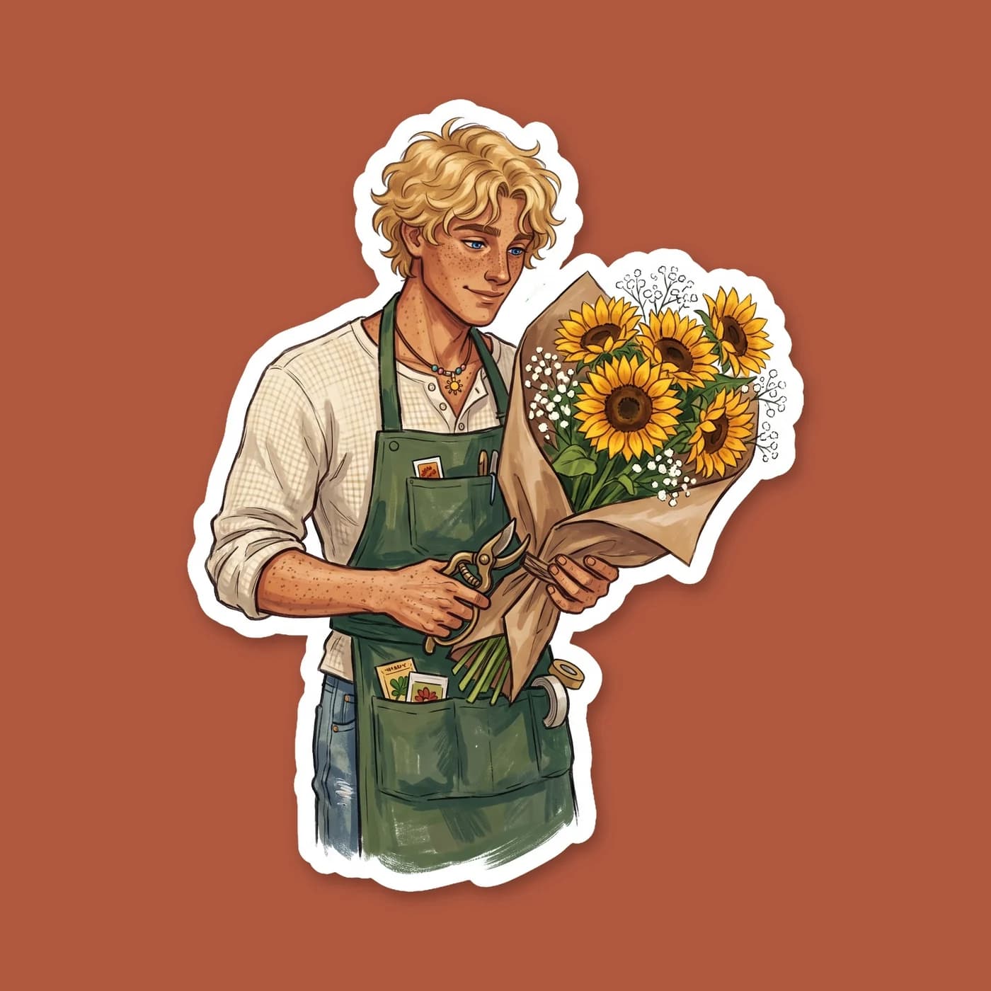 Golden hour light spills through the glass of a quiet florist shop window, illuminating potted blooms and greenery. It reflects the nurturing, growth-focused nature of the sun god's children, cultivat, view 2