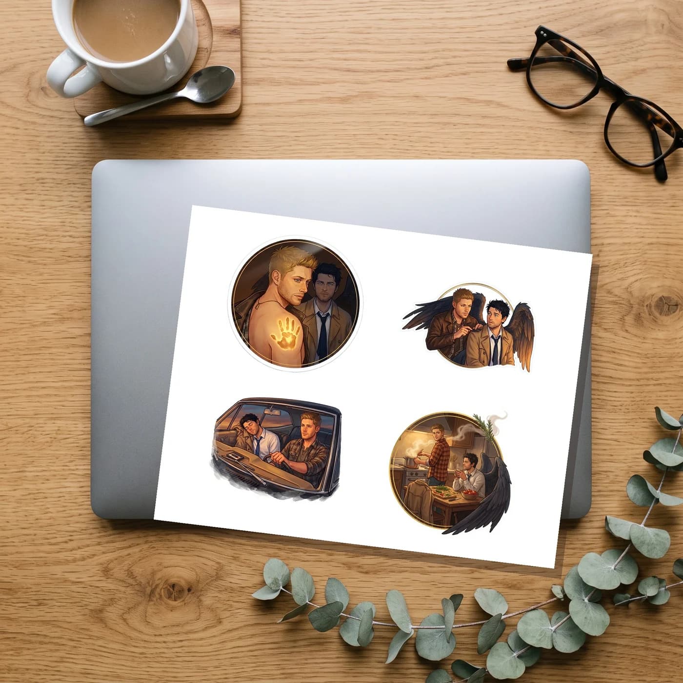 Four Destiel stickers on one 11 x 8.5 inch sheet, about 4 inches each., view 2