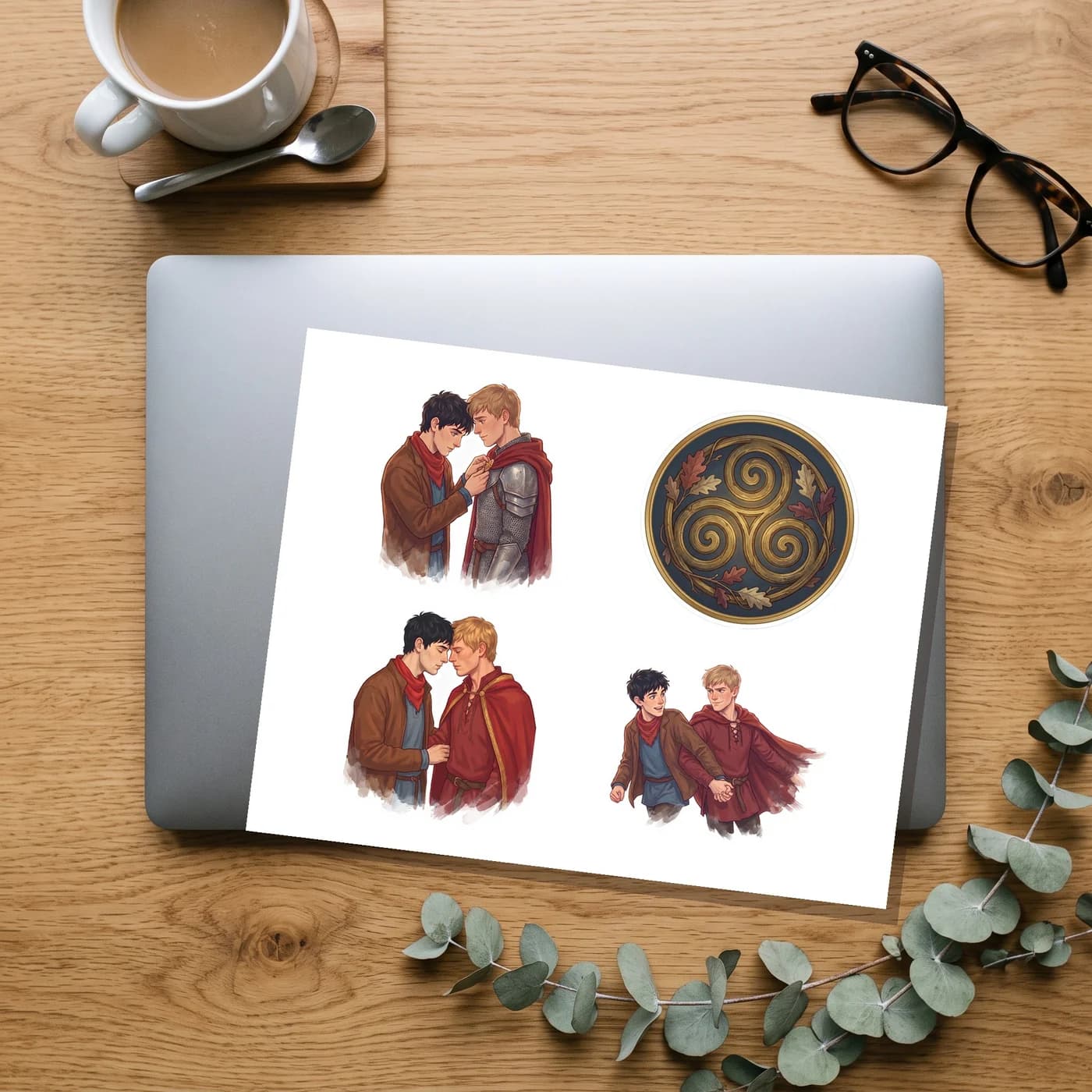 Four Merlin & Merthur stickers on one 11 x 8.5 inch sheet, about 4 inches each., view 2
