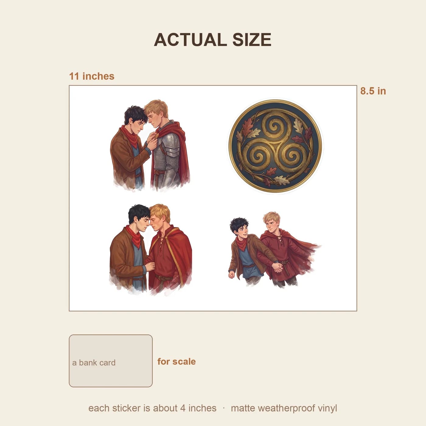 Four Merlin & Merthur stickers on one 11 x 8.5 inch sheet, about 4 inches each., view 3